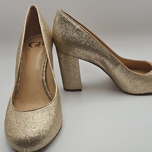 Gianni Bini Glittering Gold Block Heels 7.5 Medium